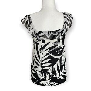 Express Tank Top Cold Shoulder Floral Black White Top SZ XS